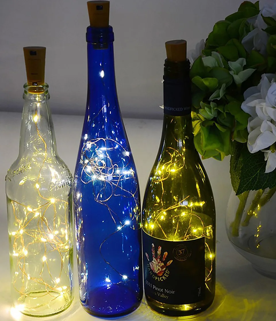 HUSUYUHU SISI светодиодный колпачок для винной бутылки пробковая медная проволочная струна Серебристая проволочная струна 2 м 20 светодиодный s водонепроницаемая цветная Праздничная гирлянда