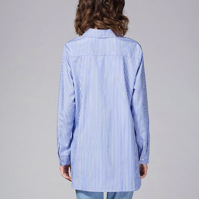 BUTTERMERE, брендовая одежда размера плюс, Женская белая блузка, 4XL, 5XL, большой размер, с длинным рукавом, синяя рубашка в полоску, Blusas Feminina, летняя