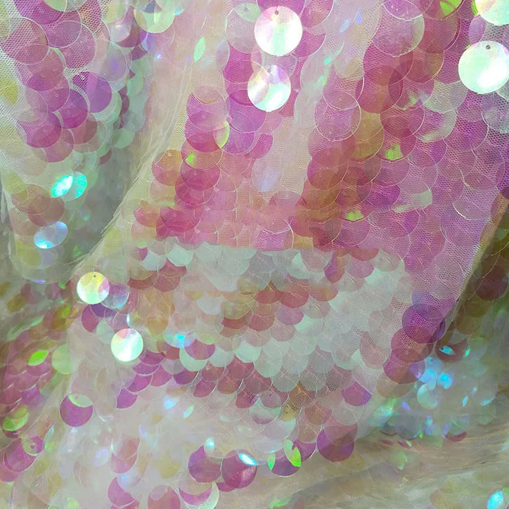 

fabric Laser encryption fish scale big paillette lace gauze sequin wedding formal dress decoration 130x50cm