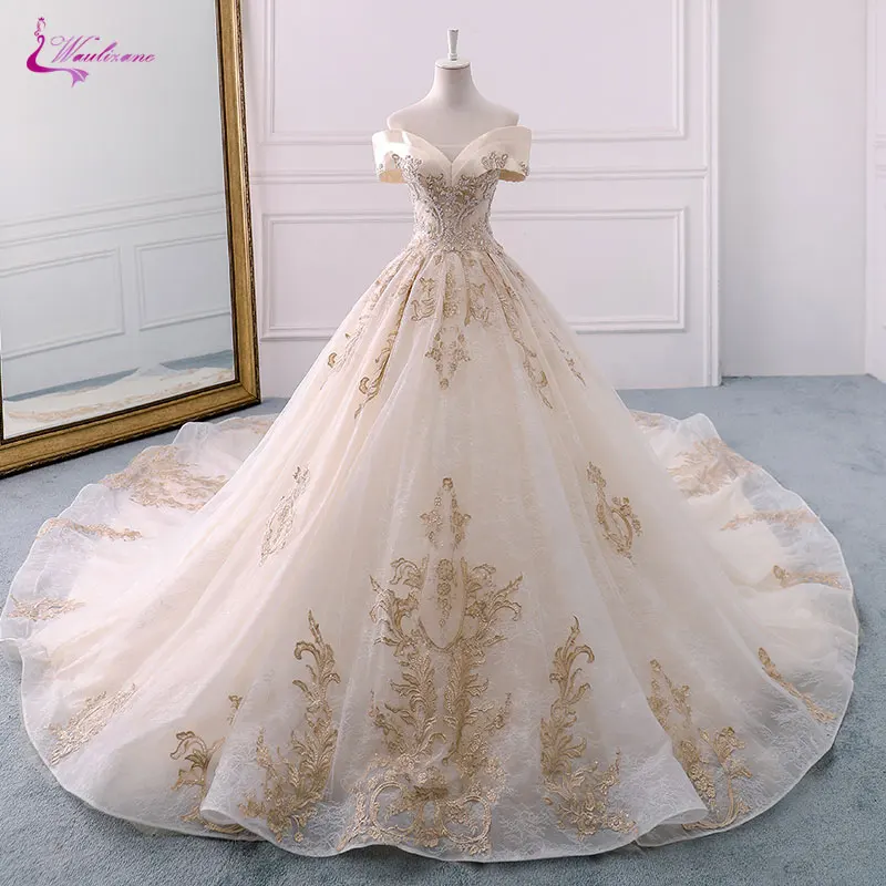 Waulizane Scalloped A Line Свадебные платья Бисероплетение Жемчуг Вышивка уникальные
