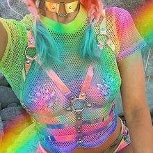 Kobiety laserowe przezroczyste pcv klatkowe biustonosz uprząż na ciało 2019 Sexy pas biodrowy Bondage kobiet holograficzne z paskami na górze paski