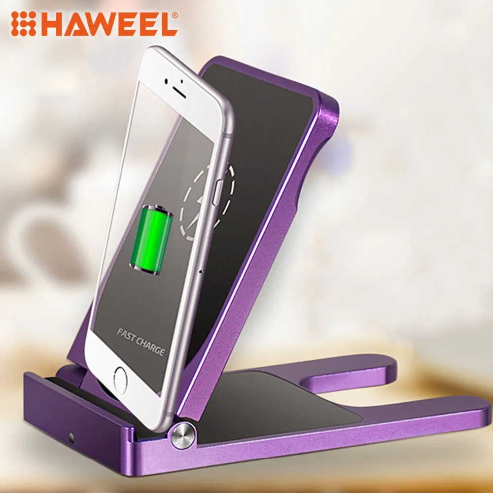 

HAWEEL Desktop Foldable Aluminium Alloy Phone Holder 10W Dual Coils Fast Charging Qi Wireless Charger For iPhone and Other Phone