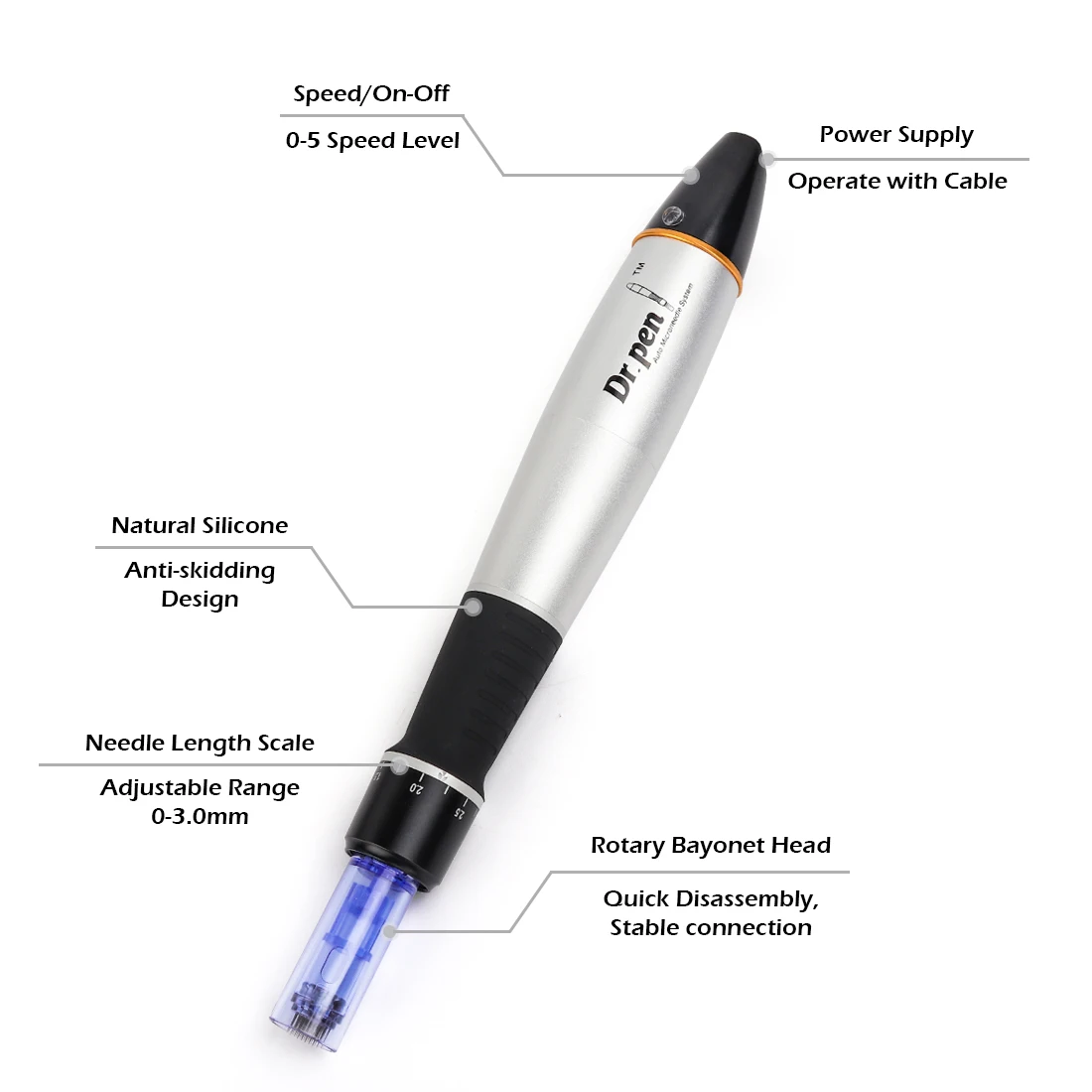 Electric Micro Needling Pen Skin Tightening Remove Scar Reduce Wrinkles Scar Marks Removal Device Skin Dr Pen with 8pc Cartridge