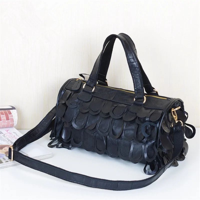 Caerlif Top handle bags fashion sheep leather handbag tassel worn