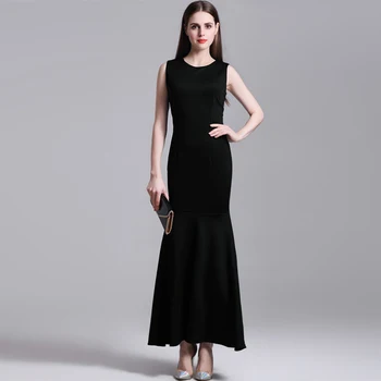 

2019 Women Summer Dress O Neck Sleeveless Solid Slim Trumpet Dress Elegant Club Party Dress