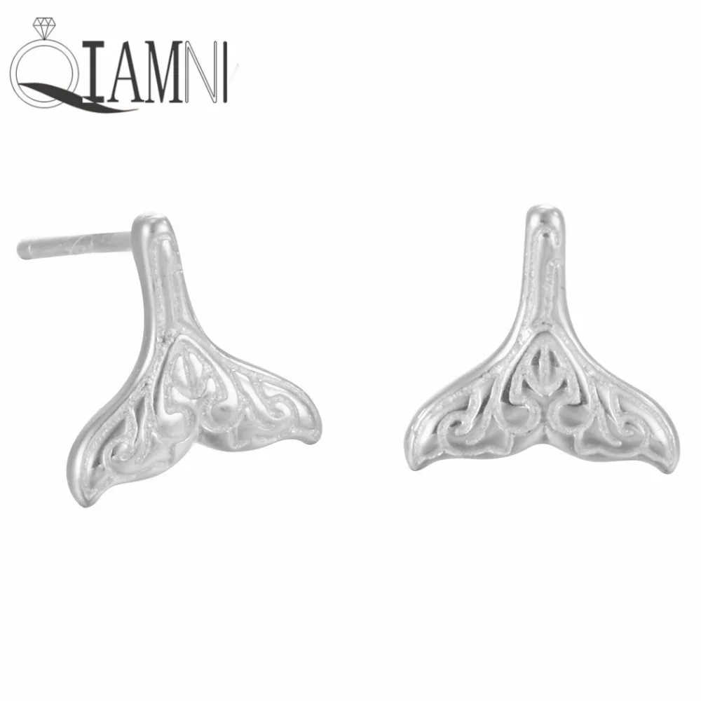 

QIAMNI 925 Sterling Silver Lovely Whale Tail Fish Animal Stud Earring Minimalist Jewelry for Women Girls Christmas Gift Charm