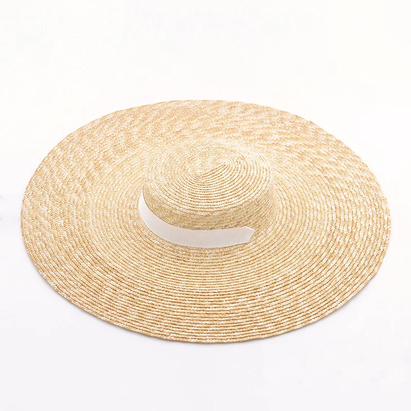 Wide Brim Hat Summer Beach Wheat Straw Women Boater hat with Ribbon Tie For Vacation Holiday Audrey Hepburn 671073