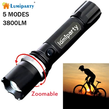 

Lumiparty T6 Led Flashlight Zoomable 3800Lumens Led Torch Waterproof Tactical Flashlight lanterna for Camping Hiking