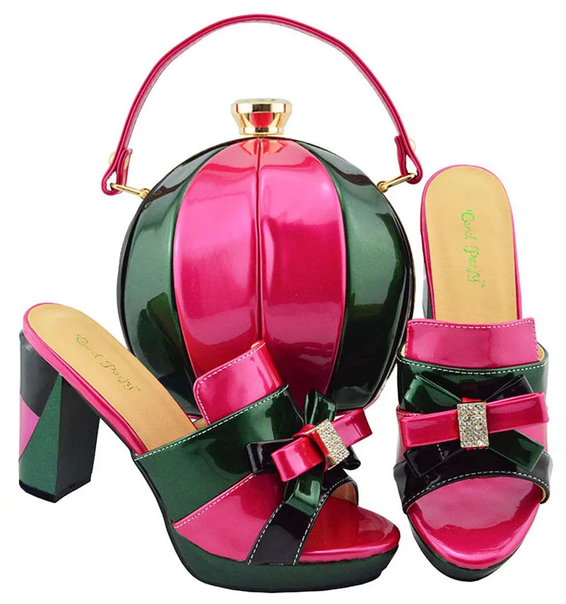 

Middle heel sandal shoes 3.5 inches size 38-43 african aso ebi party fashion shoes and clutches bag fushia and green SB8142-8
