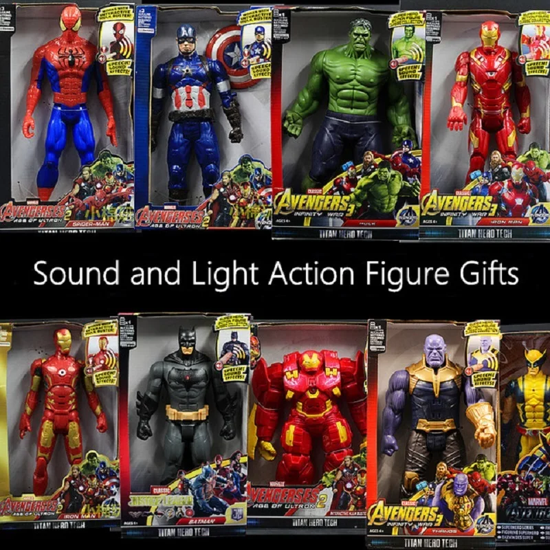 

30cm Marvel Avengers Iron Man Hulk Captain America Thor Thanos Batman Spiderman Action Figure With Sound & Light Boy Gift