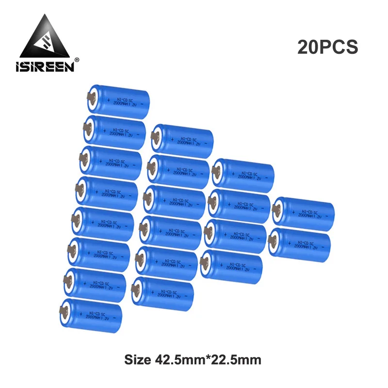 SC Ni-CD 1,2 V 2000mAh аккумуляторные батареи, самодельные аккумуляторные батареи, 12V 14,4 V 18V 24V 36V Subc Ni аккумулятор CD, электрические инструменты - Цвет: 20PCS