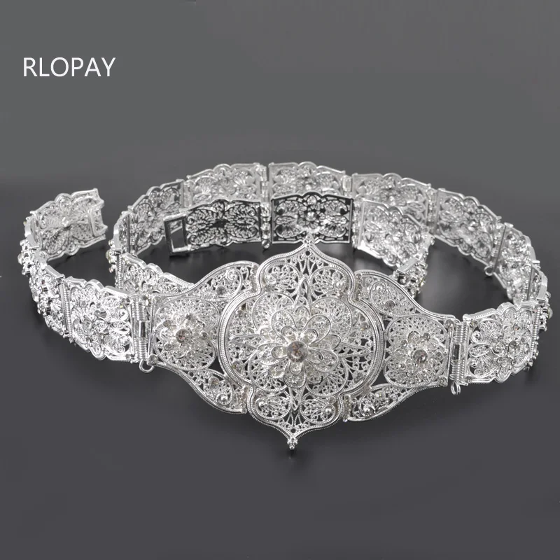 

Shining Silver Wedding Belts for Bride Crystal Caftan Belts Morocco Fashion Costume Jewelry Waist Band
