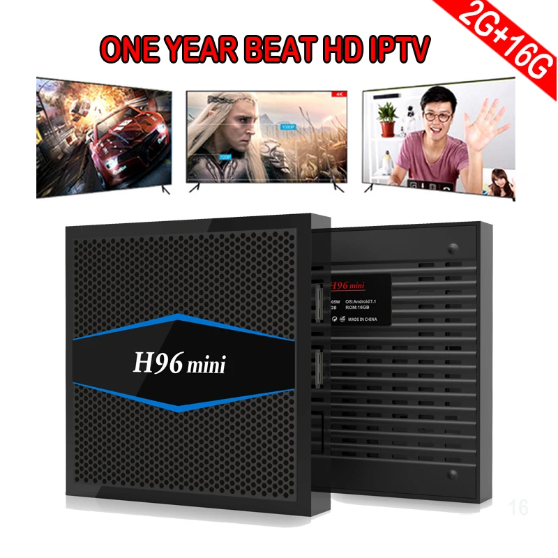 1 год самое лучшее HD IPTV H96 Мини Android 7 TV Box 2 ГБ 16 Amlogic S905W BT 4 0 г/5 г Двойной Wi Fi H.265 К Smart BOX
