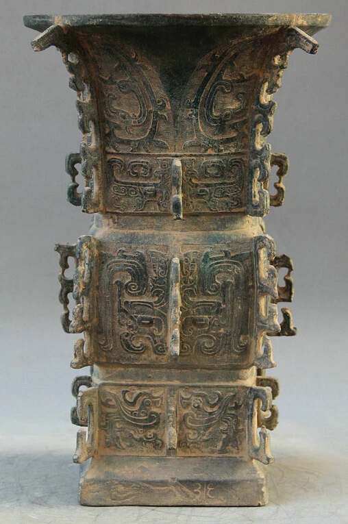 

Elegant old S2055 14" Old Chinese dynasty Bronze wine water food vessel Bottle Vase pot kettle statue (A0322) A0403
