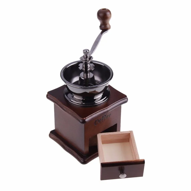 Классическая деревянная мини-Кофемолка ручная нержавеющая сталь Ретро кофейная мельница для специй с высококачественным фарфоровым механизмом