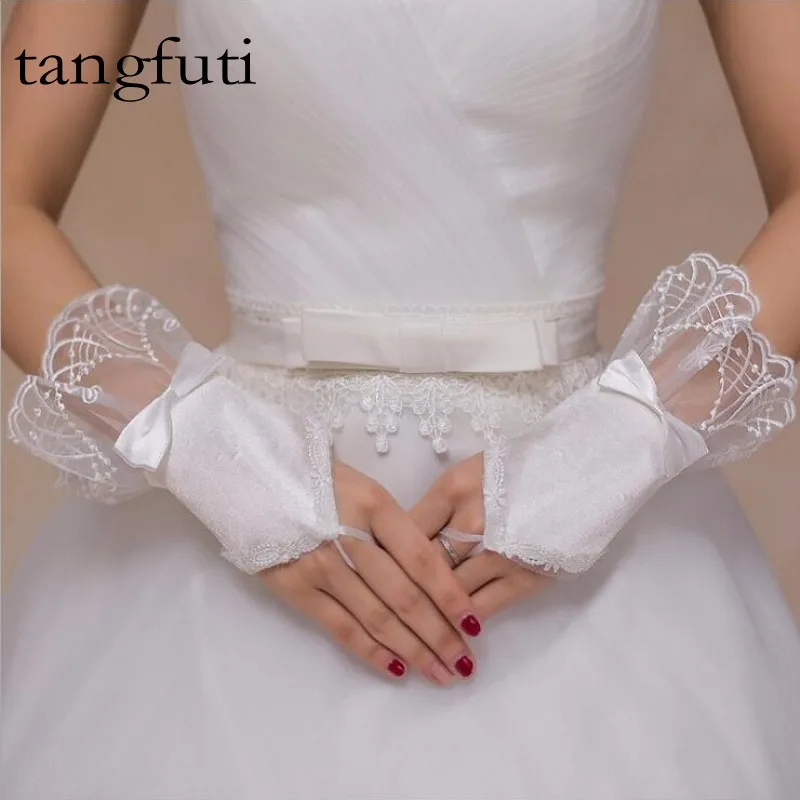 Ivory Fingerless Short Wedding Gloves for Bride Bridal Gloves 2016 Women Accessories Glove for