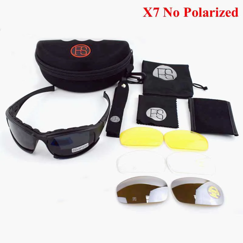 Защитные Уличные тактические очки X7 поляризационные спортивные солнцезащитные очки страйкбол охотничьи очки армейские военные очки с 4 линзами - Цвет: No polarized