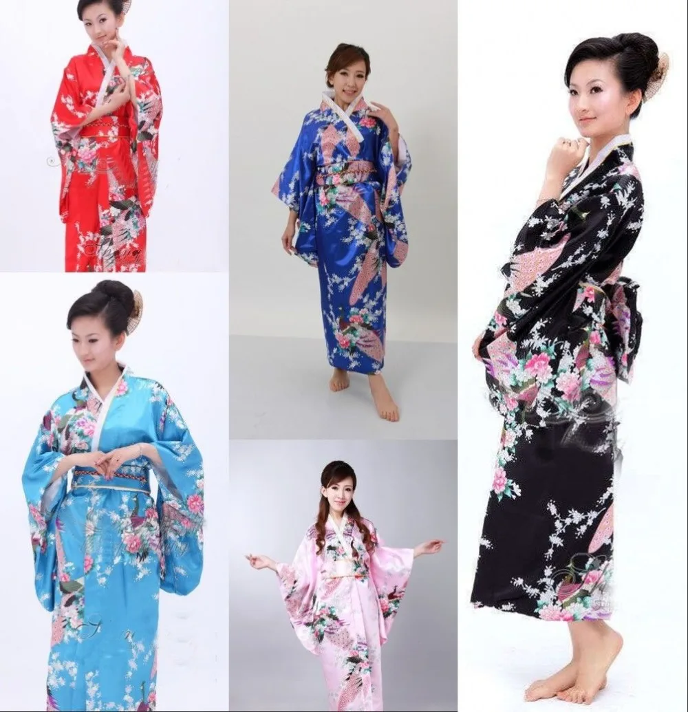 Japanese kimono Yukata Geisha Cosplay dress women gown Haori Floral with Obi Hot 