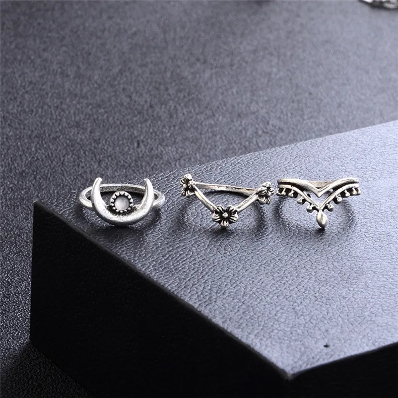 2018 Hot New Arrival Fashion Women Bohemian Vintage Silver Stack Rings Above Knuckle Blue Rings for women Ring Set J19#N (10)