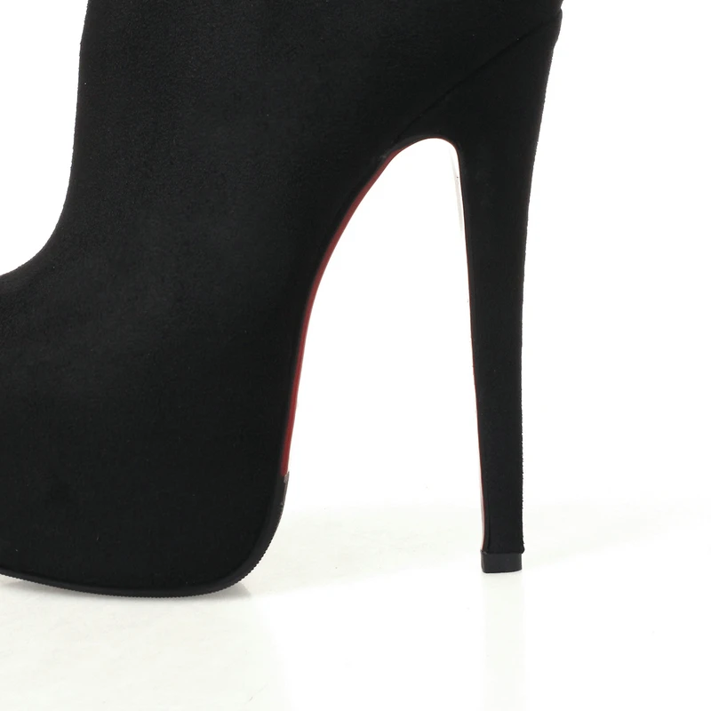 Женские ботильоны на высоком каблуке пикантные вечерние замшевые сапоги на шпильках черного и красного цвета зимние сапоги на очень высоком каблуке 16 см модельные туфли