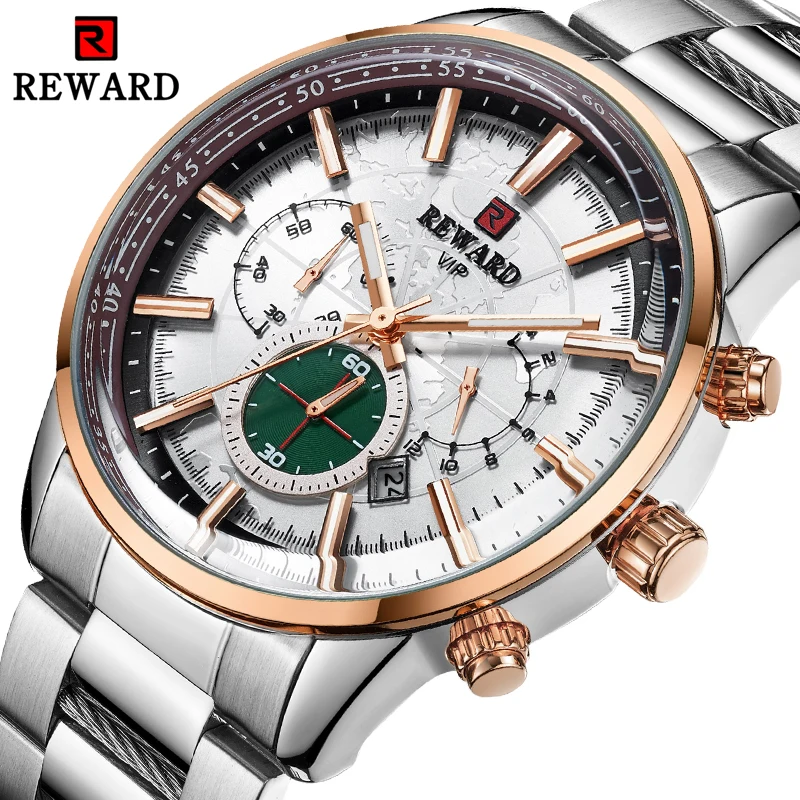 

Watches Men New Luxury Brand REWARD Men's Quartz Watch Stainless Steel 12/24 Hour Display Chronograph Sport Wrist Watch Relogio