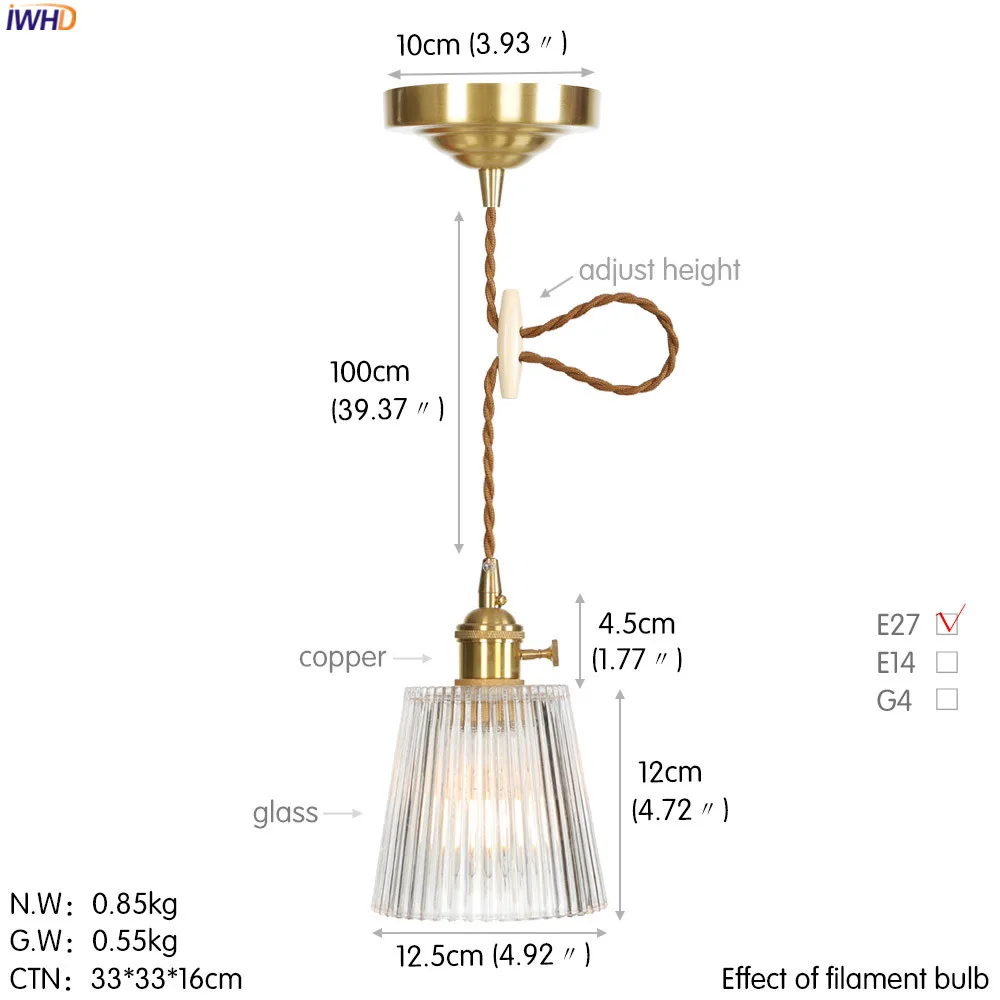 IWHD медный скандинавский стеклянный подвесной светильник, светильники для столовой, гостиной, подвесные лампы, светодиодный подвесной светильник ing Lampara Colgante Lampen - Цвет корпуса: Copper