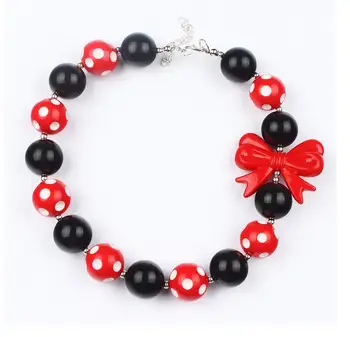 

wholesale 8pcs/lot Chunky beads bubblegum necklace,black, red polka dot beads resin bowknot Necklace Children necklace