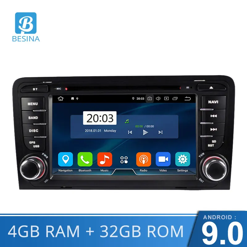 

Besina Android 9.0 Car DVD Player For Audi A3 S3 GPS Navigation 2 Din Car Radio 4G+32G Multimedia Stereo WIFI 2 Din Car Radio