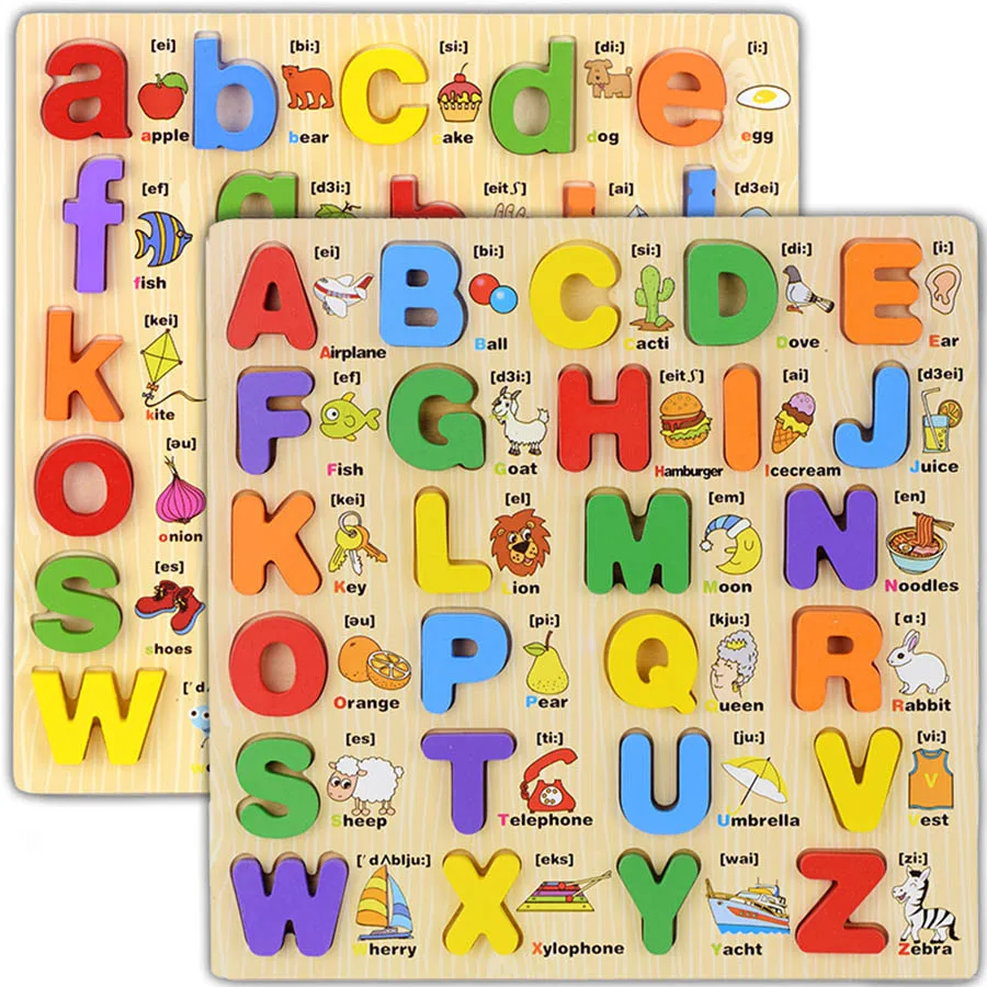 Мультфильм Алфавит Деревянные 3D головоломки Uppercase строчная буква головоломки доска изучение алфавита Tangram обучающая игрушка для детей