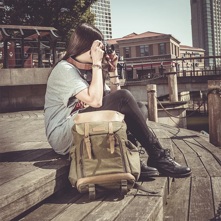 Roadfisher винтажный Повседневный водонепроницаемый холщовый рюкзак для DSLR SLR камеры