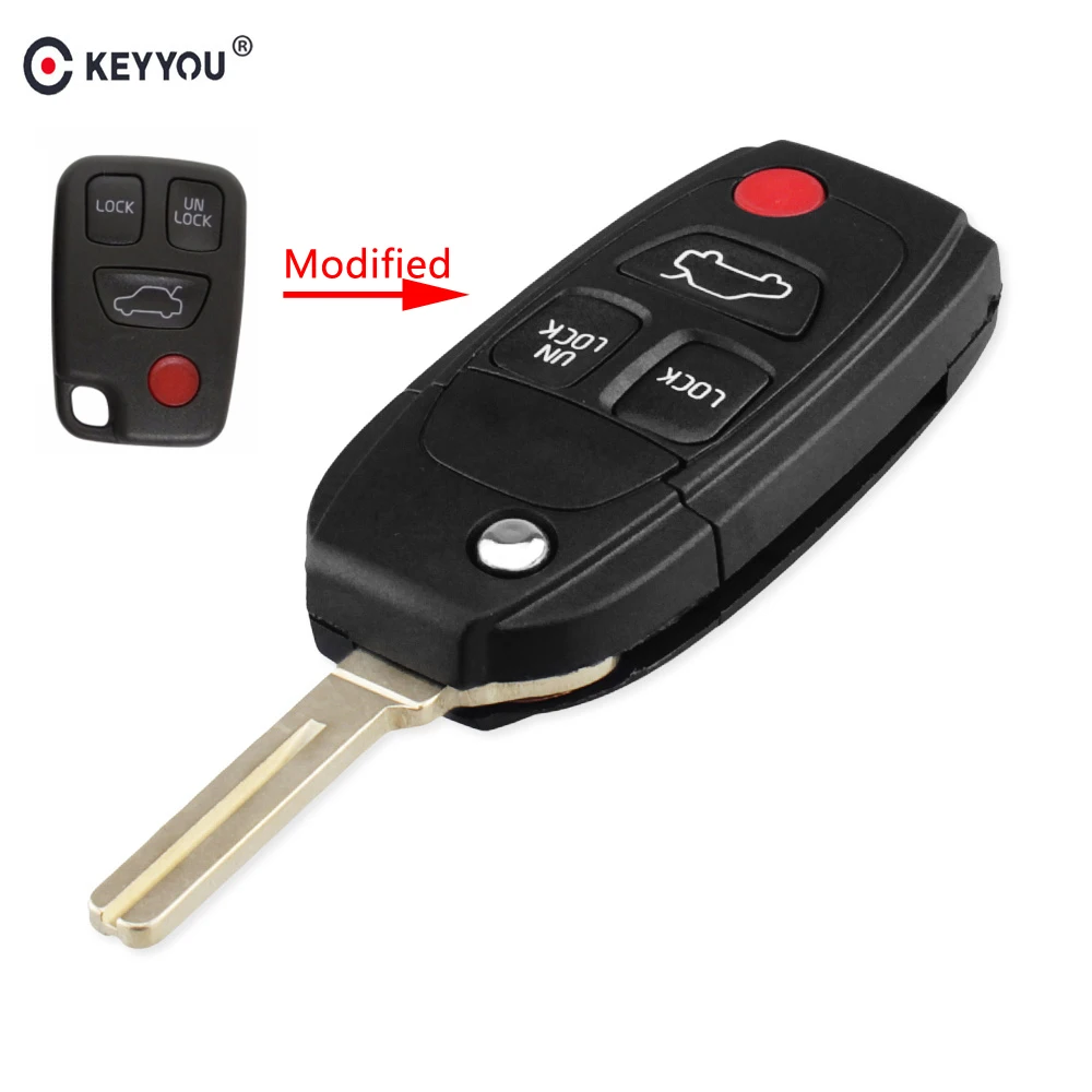 

KEYYOU 4 Button Modified Remote Flip Folding Key Shell For Refit Volvo S40 S60 S70 S80 S90 V40 V70 V90 XC70 XC90 Car Key Case