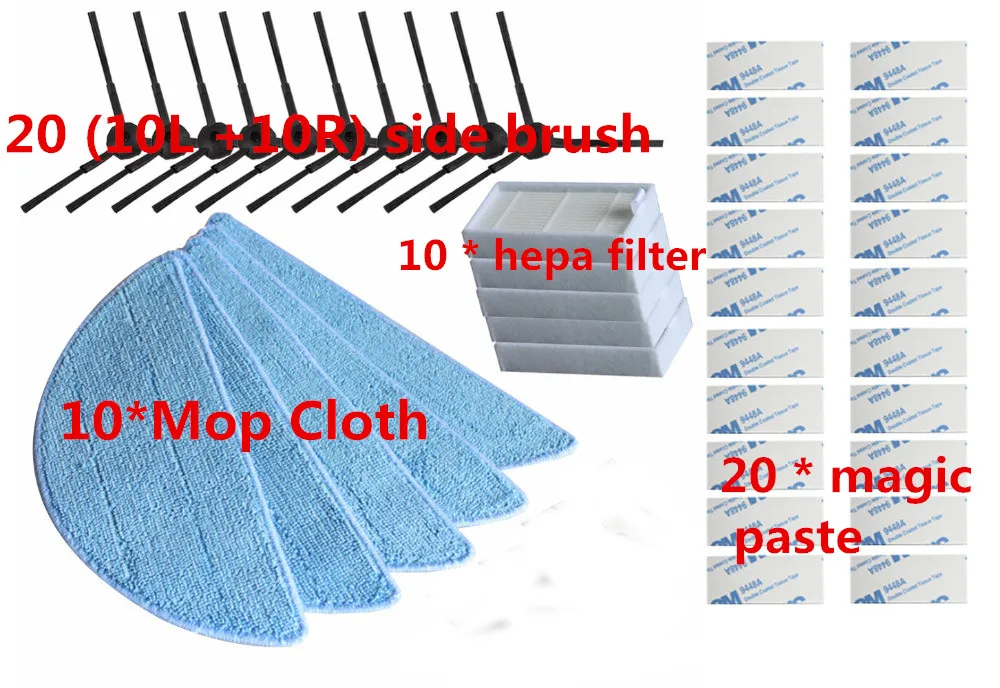 

20*side Brush+10*hepa Filter+10*Mop Cloth+20*magic paste for ilife v5s ilife v5 pro ilife x5 V3+V5 V3 v5pro vacuum cleaner parts