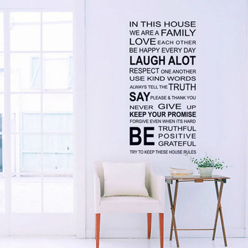1pcs English Proverbs Wall Sticker Family House Rules Wall Stickers Decal Removable Decor Home Kids Great Gift Wallpapers 