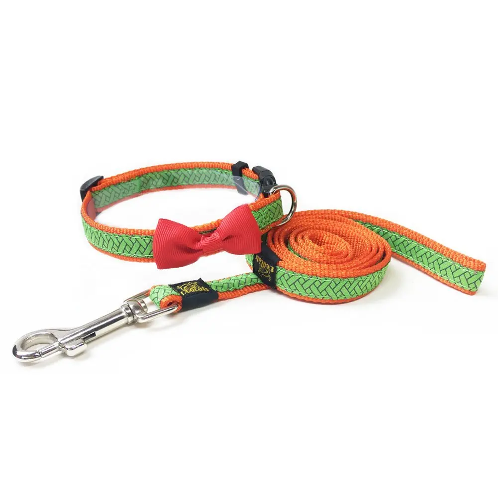 Pet Bow Tie Collar & Matching Leash Set Adjustable Collars Nylon