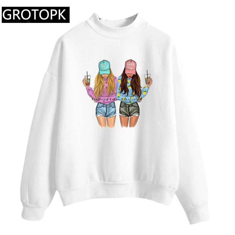 Женская толстовка с принтом BFF BEST FRIEND модный осенний пуловер девушки и кофе в