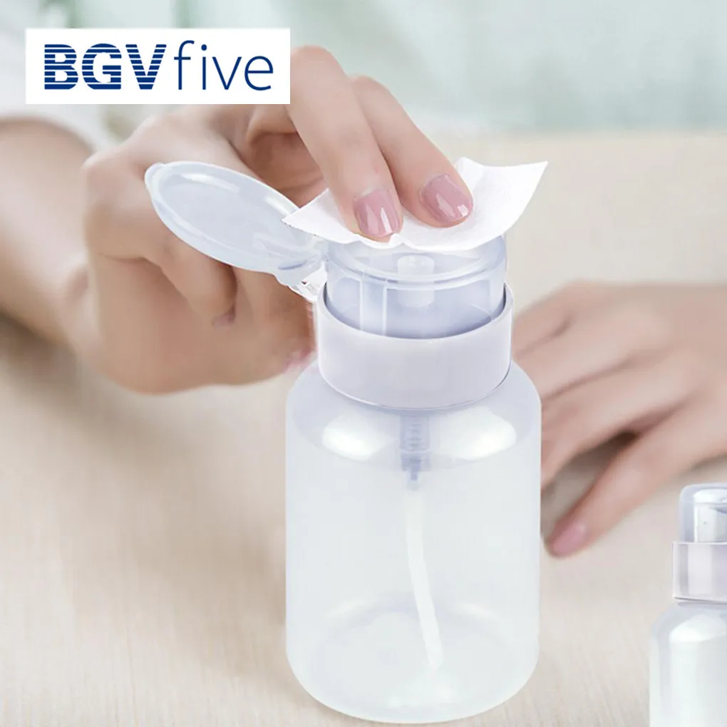 

1pcs Push Down Empty Pump Dispenser For Nail Polish Remover Alcohol Clear Bottle