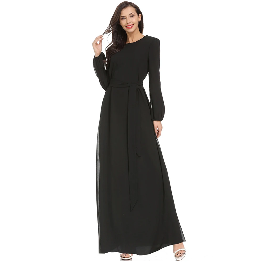 Осенне-зимнее женское платье, повседневное элегантное однотонное длинное платье, женское винтажное платье с поясом и рукавами-фонариками для вечеринки, черное платье