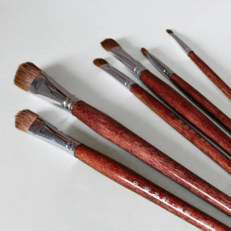 Beste 6 Stks Qishuixuan Wezel Haar Olie Paintbrush Set Ronde Hoofd Hout Handvat Kunstenaar Penseel Voor Olie Acryl Schilderen Art levert