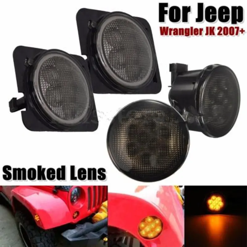 For 2007 2015 Jeep Wrangler JK Smoke Lens Amber LED Front Turn Signal