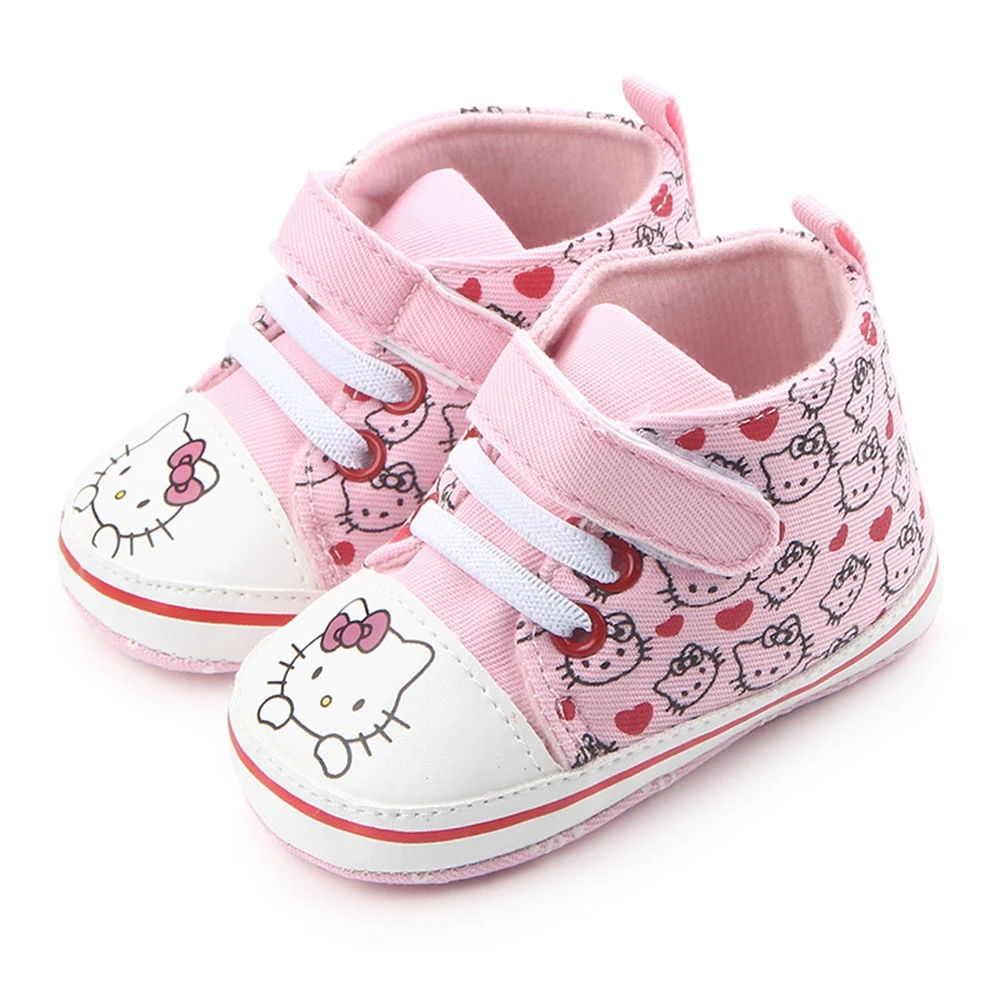 Baby Princess Pink Shoes for Girls Cartoon Hello Kitty Canvas Sneaker First Walker Newborn Boots for Kid Infant Toddler Slippers