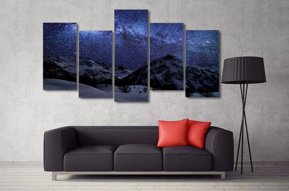 Canvas Painting Home Decor Picture HD Print 5 Panel Beautiful Starry Sky Landscape Wall Art Prints Poster For Living Room YGYT