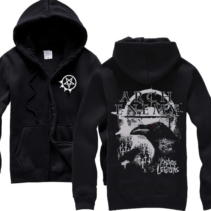 

Cool Zipper Arch Enemy Rock hoodies Outerwear winter jacket 3D crow brand punk death dark metal sweatshirt fleece