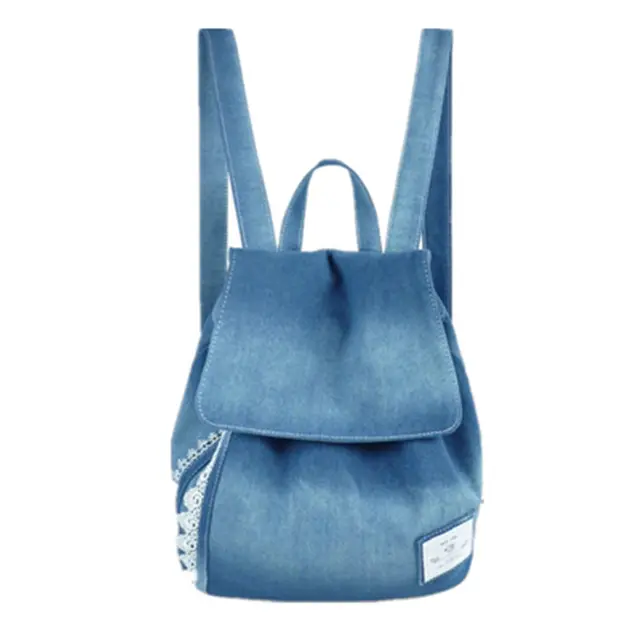 New Lace Jean Backpack Female Korean Style Fresh Canvas Lace Denim