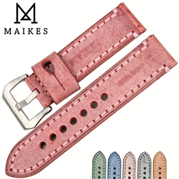 

MAIKES New design watchbands fashion red watch strap 22mm 24mm vintage Italian leather watch band watch accessories for Fossil