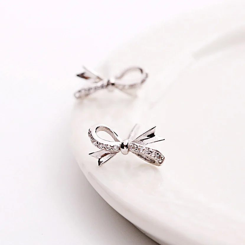 bow cz earring 100% 925 Sterling silver Jewelry fashion Hypoallergenic Stud earrings for women gift