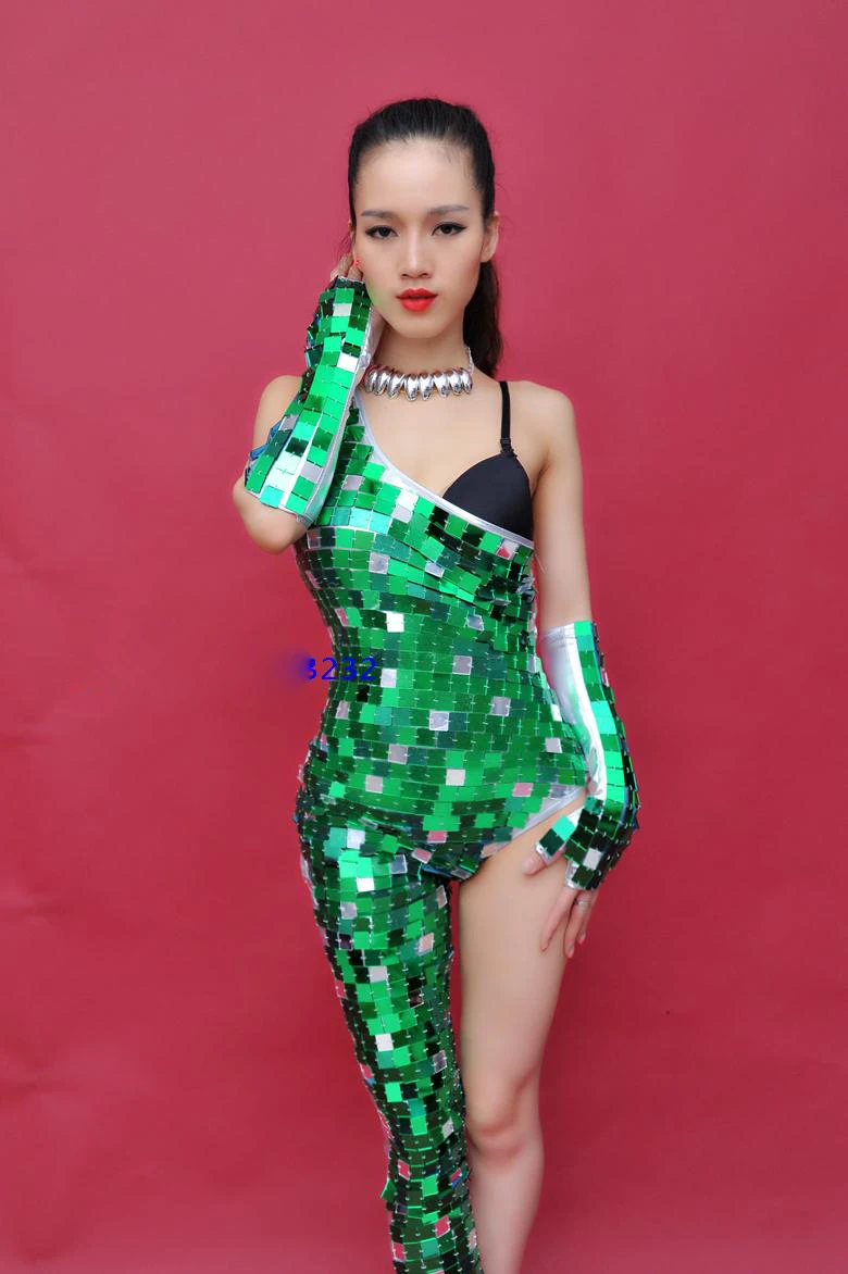 green and silver outfit