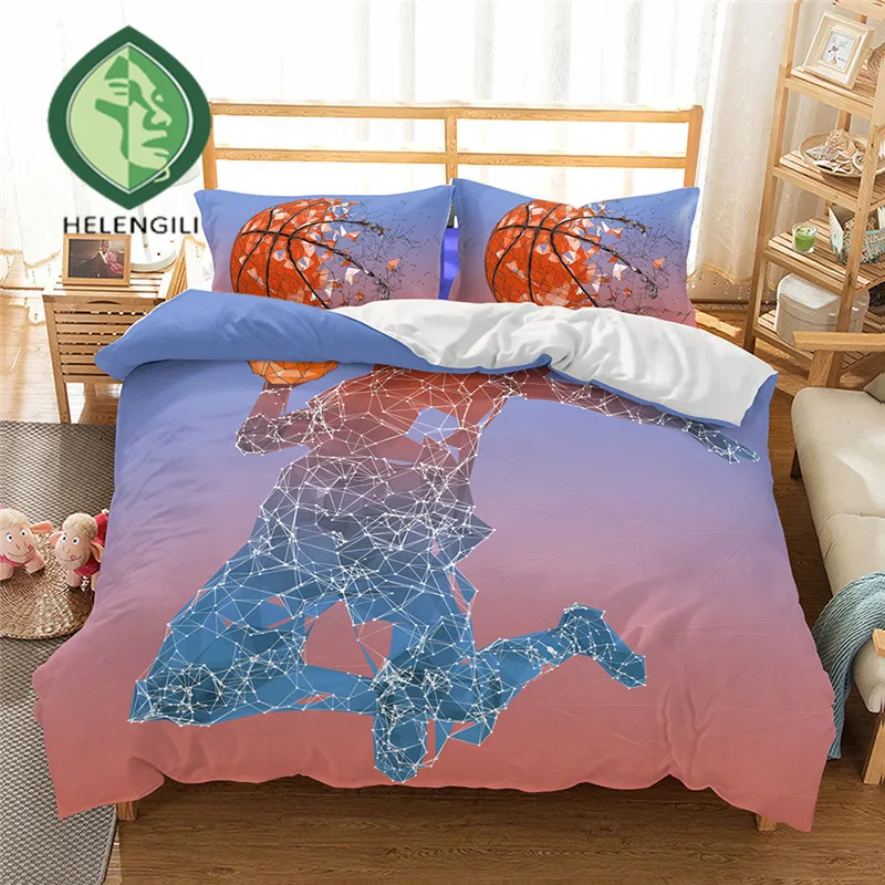 

HELENGILI 3D Bedding Set Basketball Print Duvet cover set lifelike bedclothes with pillowcase bed set home Textiles #2-06