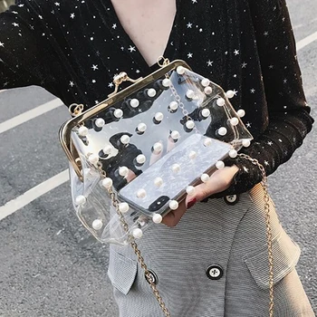 

Fashion Pearl Hologram Laser Colorful Bag Girls Small Chain Clutch Crossbody Bags Clear Transparent PVC Women Messenger Bag