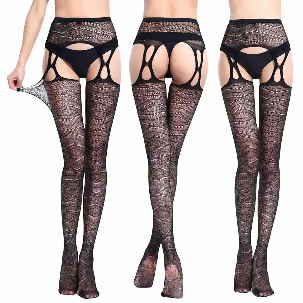 Women Sexy Transparent Slim Fishnet Pantyhose Club Party Net Holes Black Tights Thigh High Stockings Small/Middle/Big Mesh - Цвет: S5003-66