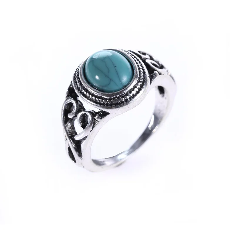 

Fashion Retro Titanium Stainless Steel Rings for Women Men Silver Geometric Hollow Knuckle Rings with Green Stone
